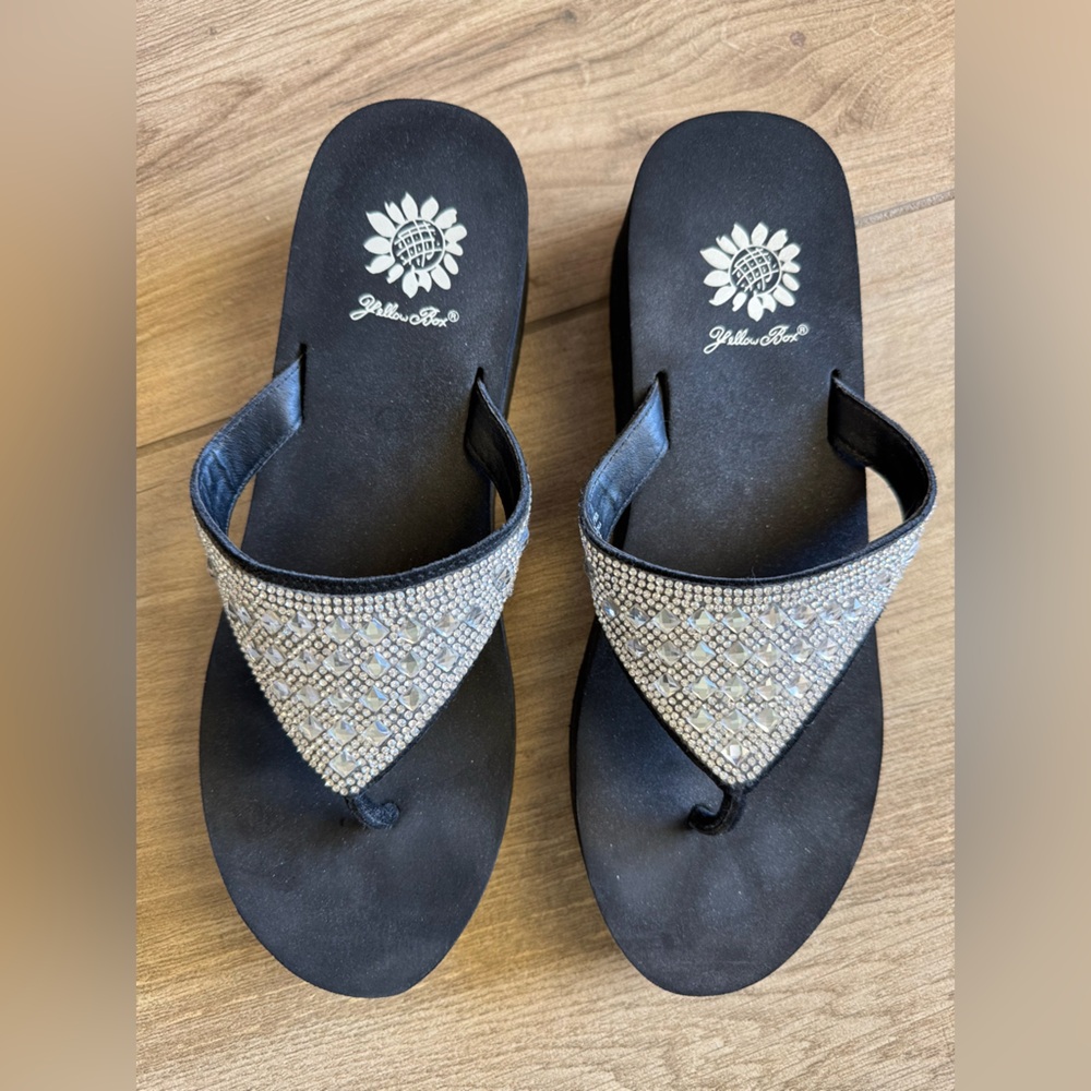 Yellow Box Black and Silver Glitter Birder Sandals